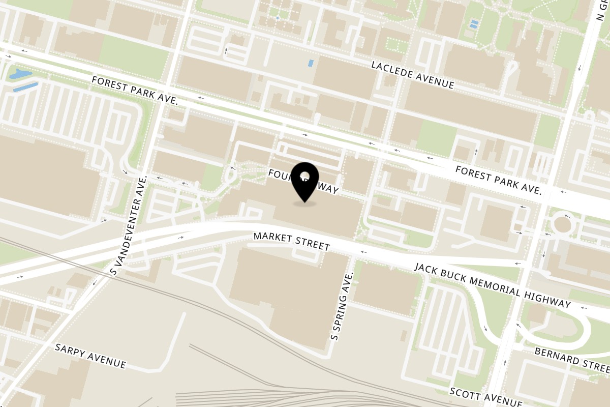 Map showing the location of Mazaj Mediterranean on 3730 Foundry Way in St. Louis